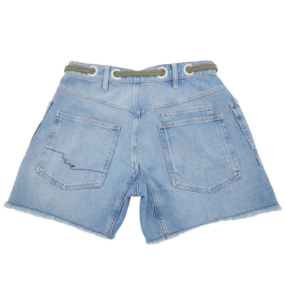 Free People Moxie Denim Shorts 27 Light Wash High Rise Rope Belt Button Fly - Picture 4 of 8